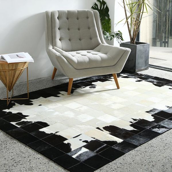 

100% natural genuine cowhide carpet living room black and white cow leather rug for bedroom big size skin fur mat home decor carpets