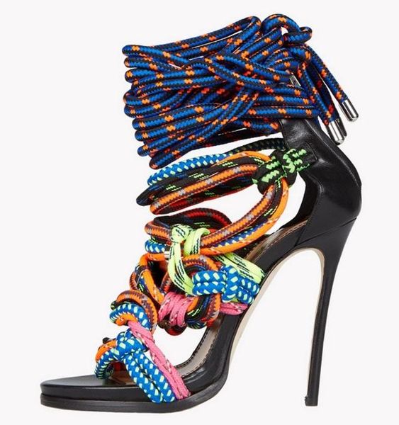 

dress shoes elastic band strappy sandal high heels cut-out summer ankle strap rope lace-up banquet gladiator heel big size, Black
