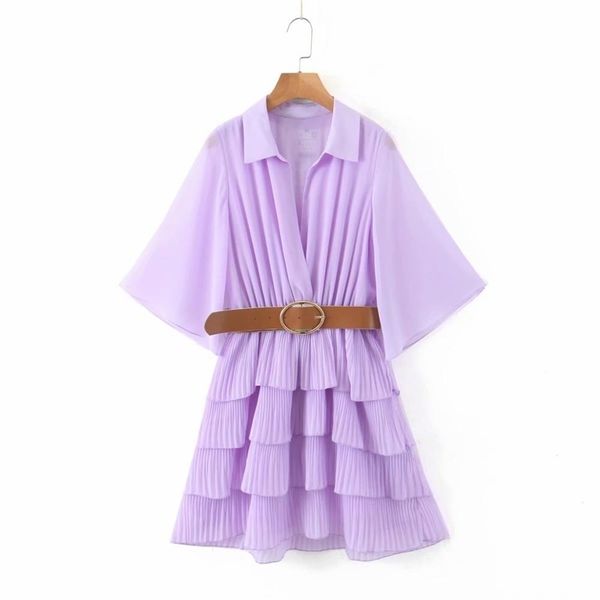 

women fashion turn down collar solid cascading ruffles mini dress chic female chiffon pleats vestidos casual dresses ds3677 210409, Black;gray