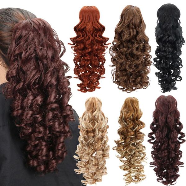 

synthetic wigs beauty 18" claw clip in ponytail hair brown long curly jaw pony tail hairpiece for women, Black