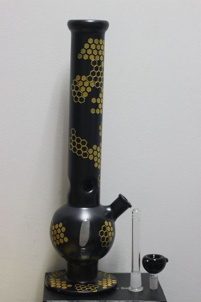 Tall Black Bee Glass Bong Oil Rigs Bong ad acqua Fumo Narghilè Doppia camera 4 Rocket UFO Percolatore Dab Rig Pipes 5 colori