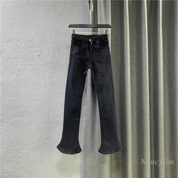 

women's jeans long black stretch tight bell-bottom pants women's trousers 2021 spring and autumn korean fashion slim fit skinny, Blue