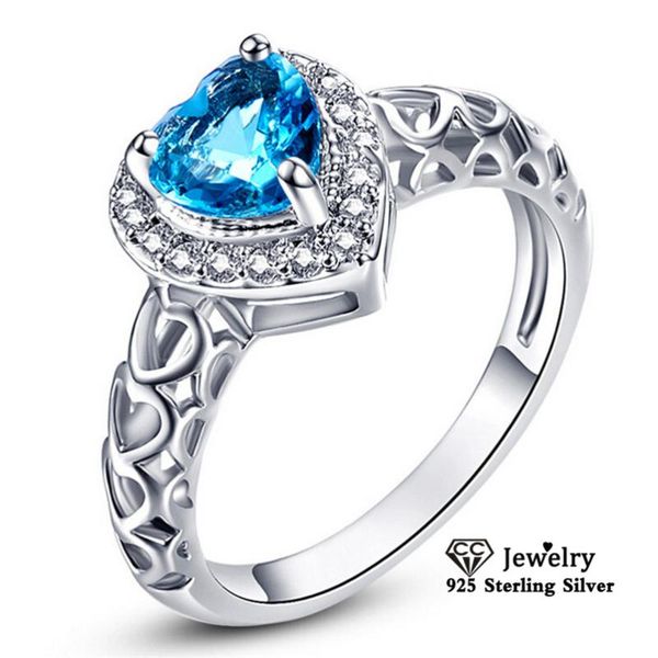 

wedding rings ocean blue heart for women romantic ring fine jewelry engagement party bijoux femme drop 3224, Slivery;golden