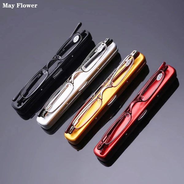 

sunglasses fashion reading glasses for men and women mini portable small pen metal frame ultra-thin holder +1.5+2+3, White;black