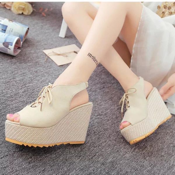 

fashion wedges sandals fish mouth summer spring women shoes thick flat platform head 2021, Black