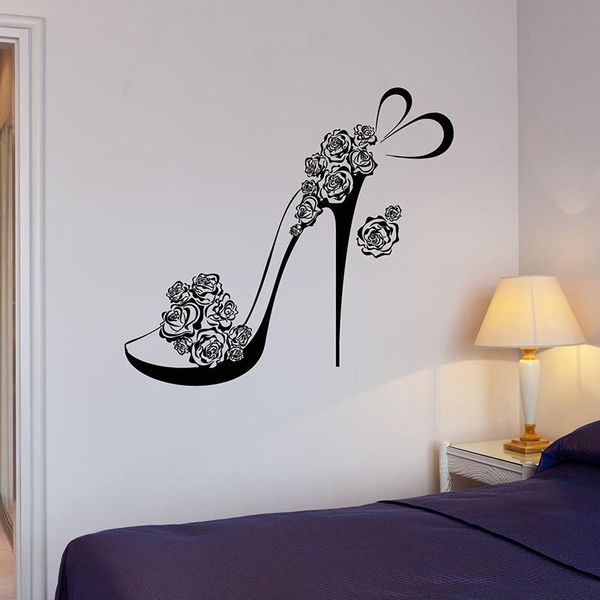 

wall stickers high-heeled shoes decal shoe flowers beautiful fashion sticker girls bedroom home decoration wallpaper c087