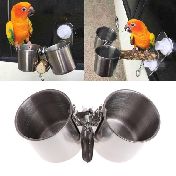 

other bird supplies feeder cups water feeding double with clip stainless steel parrot cage stand