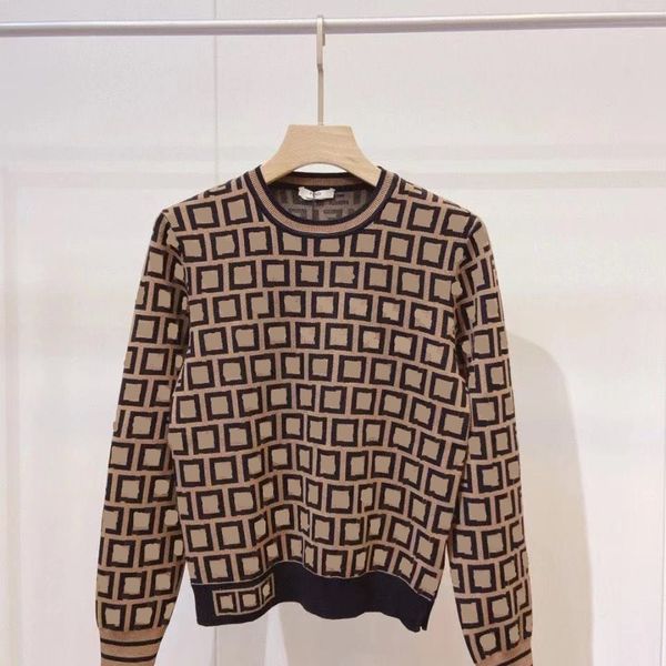 

designer high-quality women's knits pullover sweater full-body f logo jacquard loose round neck long-sleeved sweaters, White