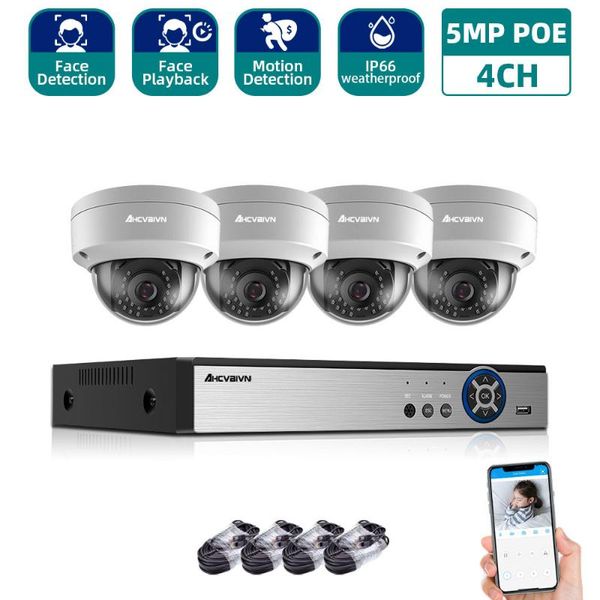 

5.0mp hd 4ch poe nvr audio in 24pcs ir day night room/street waterproof security ip dome cameras cctv system plug and play wireless camera k