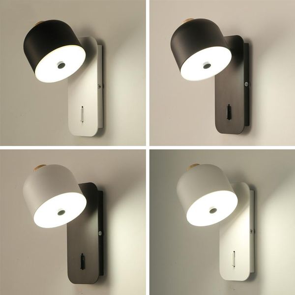 

wall lamps modern black white 7w led light bedroom living room aisle bedside on off switching lightlamp sconce bra