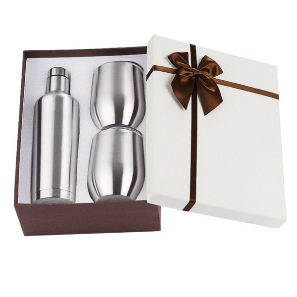 3 pcs / set 17oz garrafa de água de vinho inoxidável com dois óculos de 12oz tumblers presente de copo de vinho