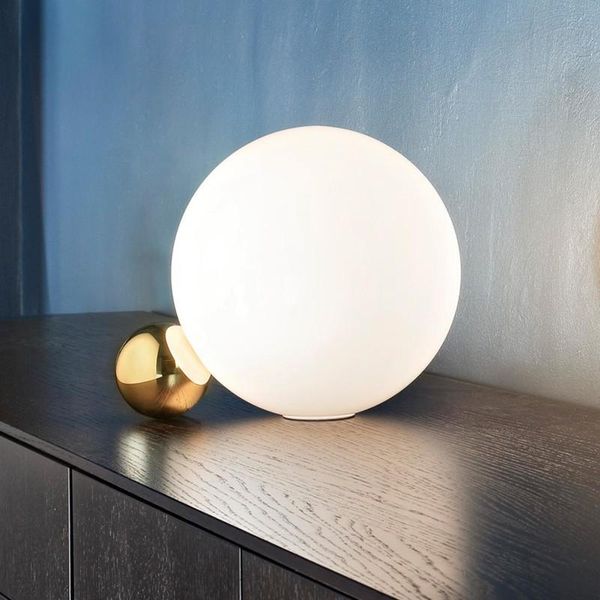 

nordic glass ball white table lamp simple golden hardware electroplating bedroom decoration led e14 lighting desk lamps