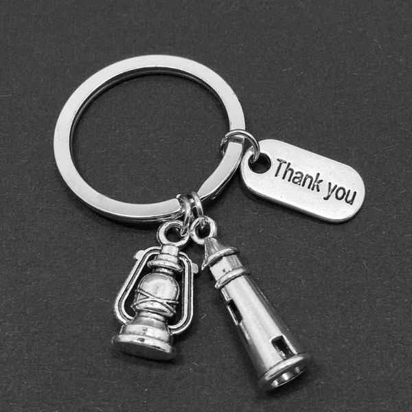 

keychains 2 pcs thank you keychain lighthouses hanging keyring kerosene lamps decorative key holder gift for teacher friend colleague, Silver