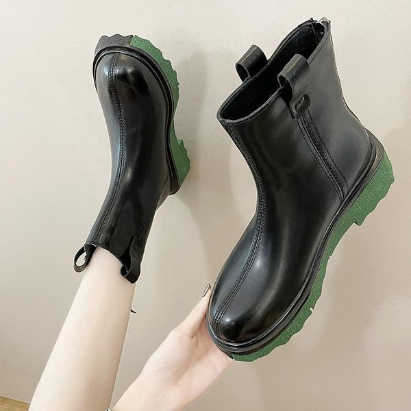 

boots fashion back zipper round head ankle women solid color low heel woman winter keep warm casual all-match durable, Black