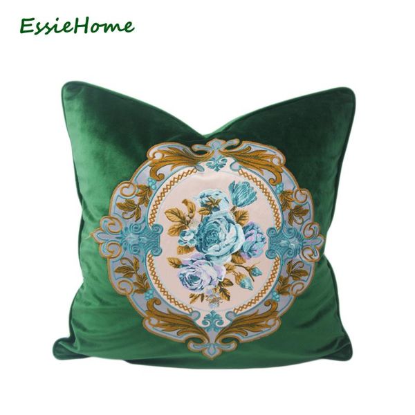 

luxury green moss emerald velvet embroidery cushion cover pillow case lumber rose cushion/decorative