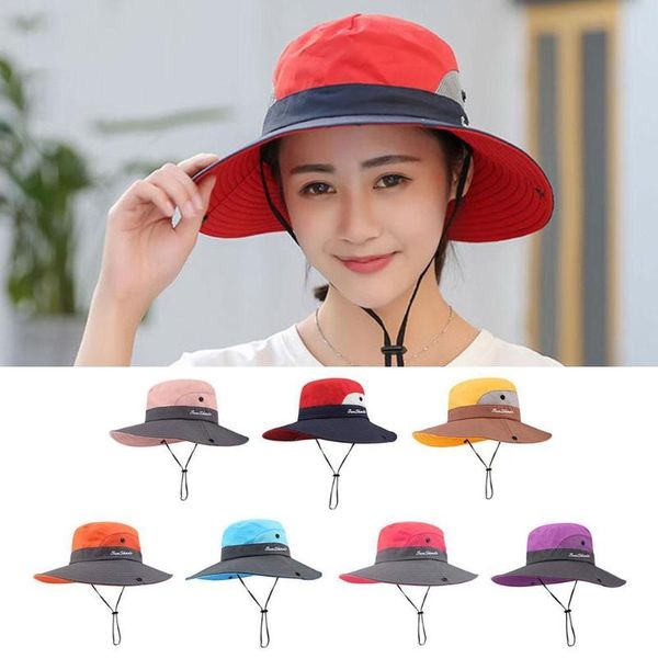 

wide brim hats large bob hiking outdoor hat fishing sun uv protection bucket summer men women couple with chain strap, Blue;gray