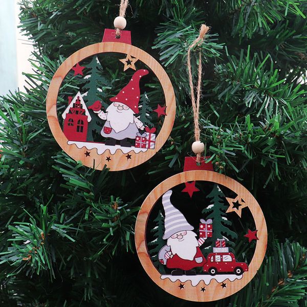 Criativo Natal requintado luminoso pingente pingente pingente de madeira redondo árvore de natal árvore ornamento festival para uso diário