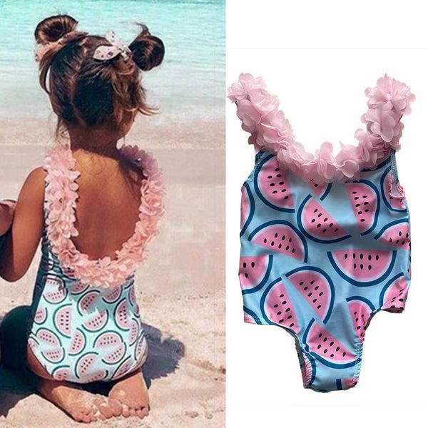 

one-pieces baby girls swimwear 1 2 3 4 years toddler kids swimsuit one piece flower holiday beachwear children printing bathing suit, Black