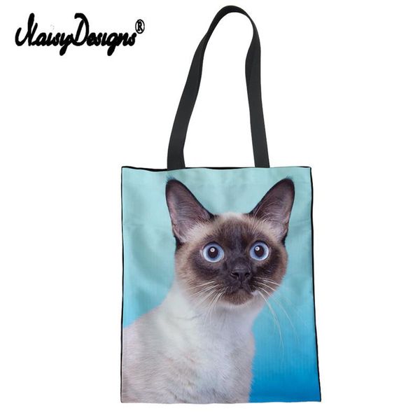 

shopping bags noisydesigns women siamese cat print tote bag reusable sac pliable tissu books trip handbag folding grocery