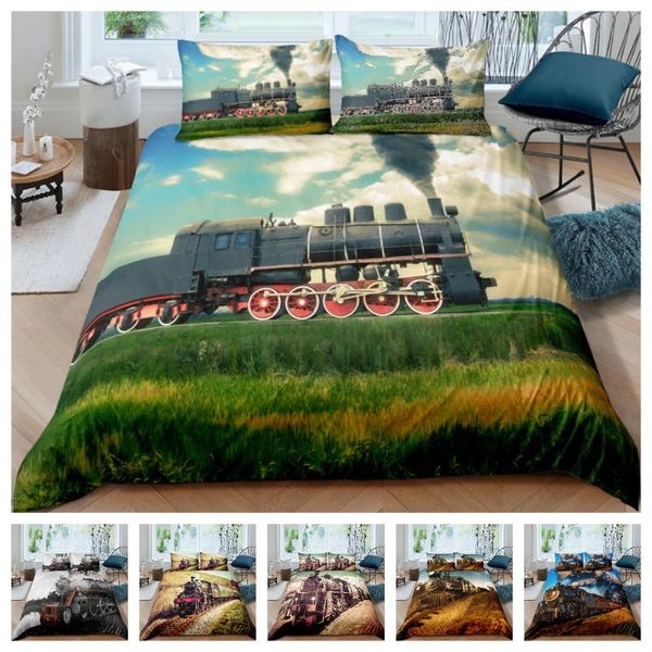 

bedding sets 2021 pattern 3d digital train printing duvet cover set 1 quilt + 1/2 pillowcases single twin double full  king