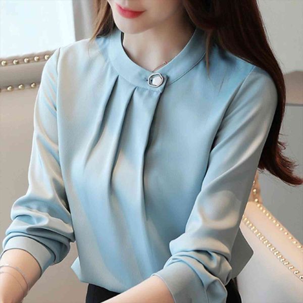 

blusas mujer de moda women shirt long sleeve stand collar chiffon blusa b989, White