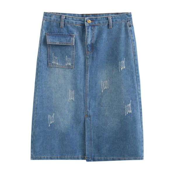 

women denim skirts oversize 2021 spring summer fashion casual clothes high waist scratch slim split pencil plus size bottoms, Black