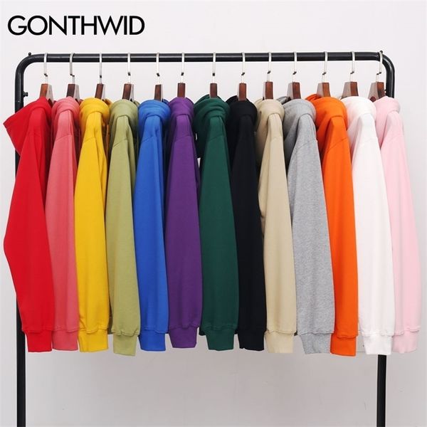 

gonthwid men's hoodies pullover casual solid color sports outwear hooded sweatshirts hoodies fashion streetwear sweatshirt 210728, Black