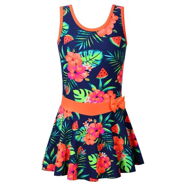 

sleeveless girls swimsuit one piece bathing suit with skirt beach dress arrive floral swimwear summer swimming one-piece suits