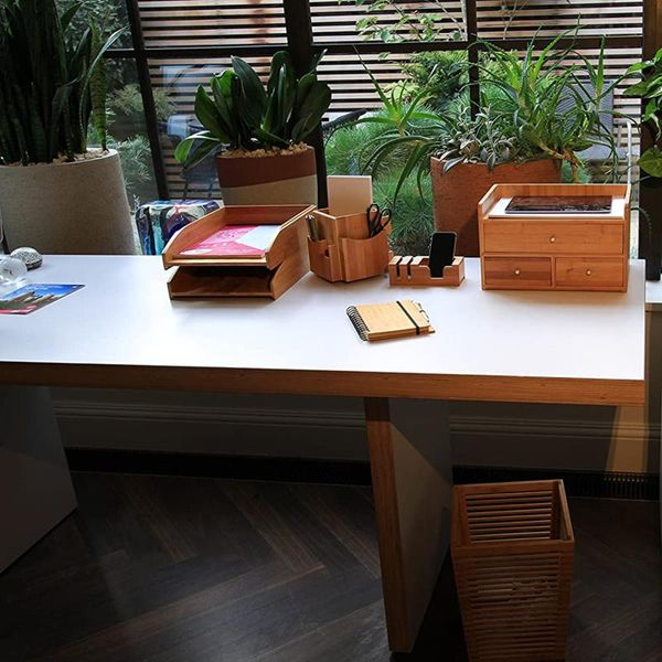 

multifunctional wooden office deskstorage box clutter pen holder stand case school organizer kitchen & organization