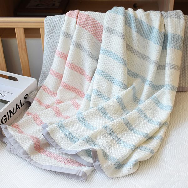 Bebês cobertor walf verifica o design desgrenhado stripe canto cobertores verão fino jardim de infância colcha respirabilidade bebê colchas wmq1167