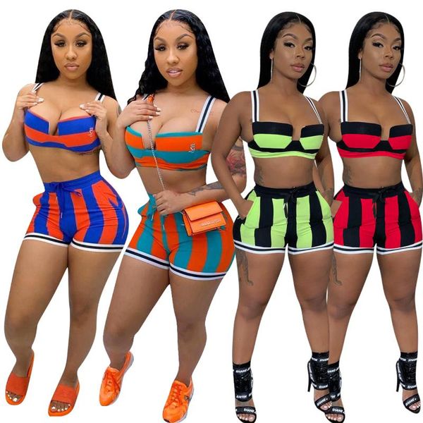 

women's tracksuits 2021 ummer women sets bikini striped print beach tracksuit oufits two piece, Gray