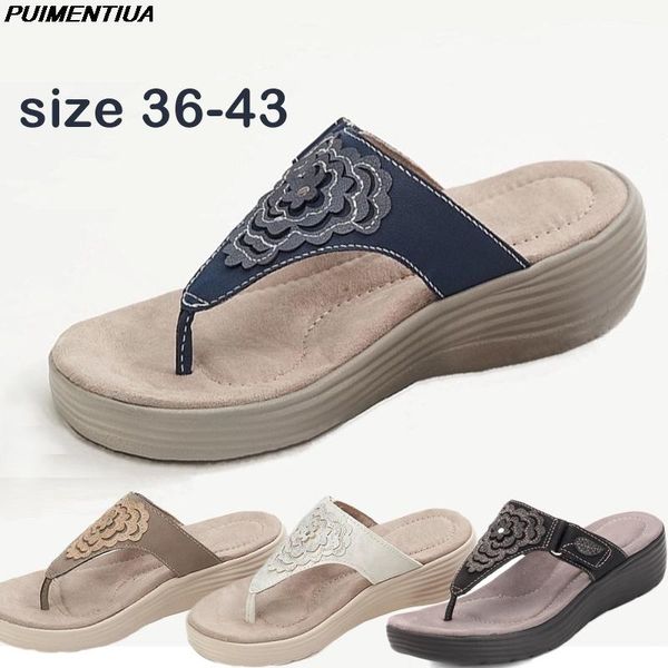 

puimentiua flower women slippers summer sandals non-slip platform beach shoes girls flip flops indoor comfort retro, Black