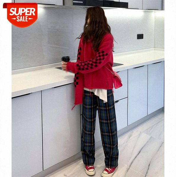 

lazy plaid western pants women korean style loose mopping straight long spring #pa1h, Black