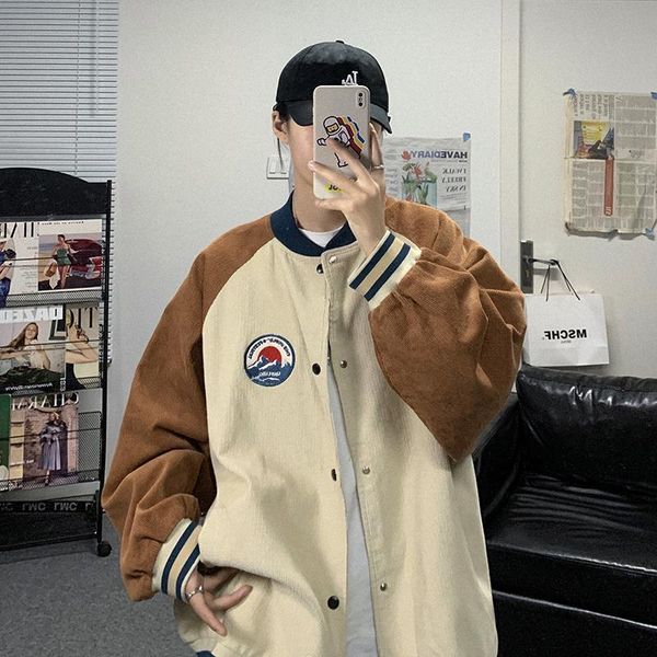 

men's jackets baseball uniform male personality contrast color stitching loose brand retro style wild casual jacket autumn trend korean, Black;brown