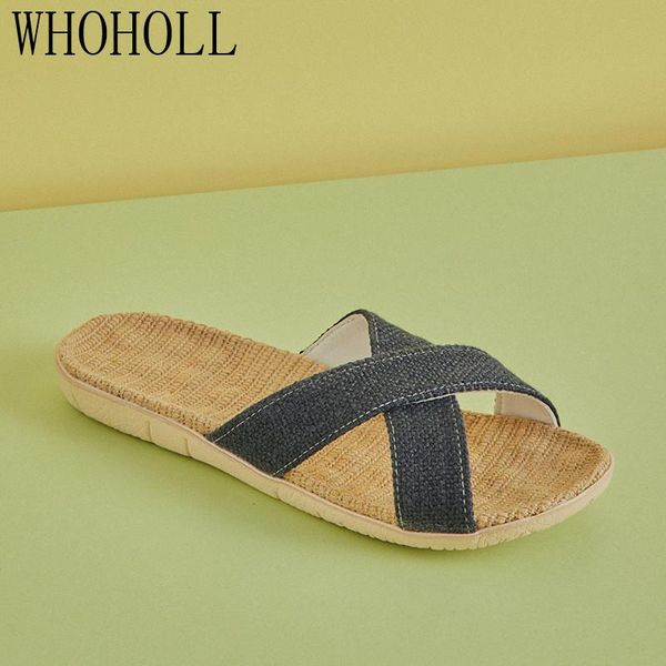 

slippers soft linen home men summer couple indoor cross daily unisex, Black