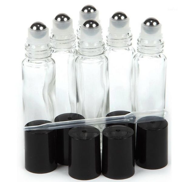 

storage bottles & jars 6pcs 10ml clear glass roll on bottle empty portable refillable stainless steel roller ball essential oil perfume