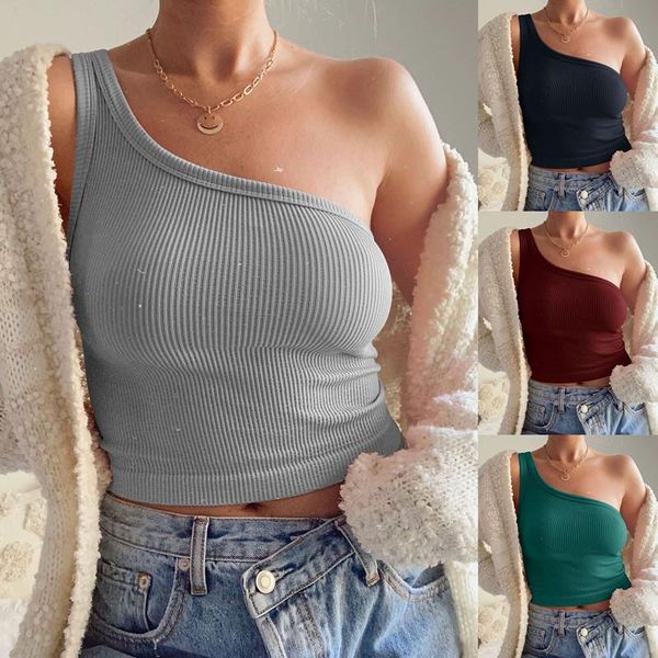 

women's tanks & camis 2021 european and american women's summer one shoulder bottomed suspender vest wearing chest wrapped cut top, White