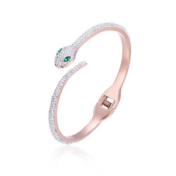 

bangle full rhinestone snake shape women's bracelet titanium steel half circle rose gold open small, Black