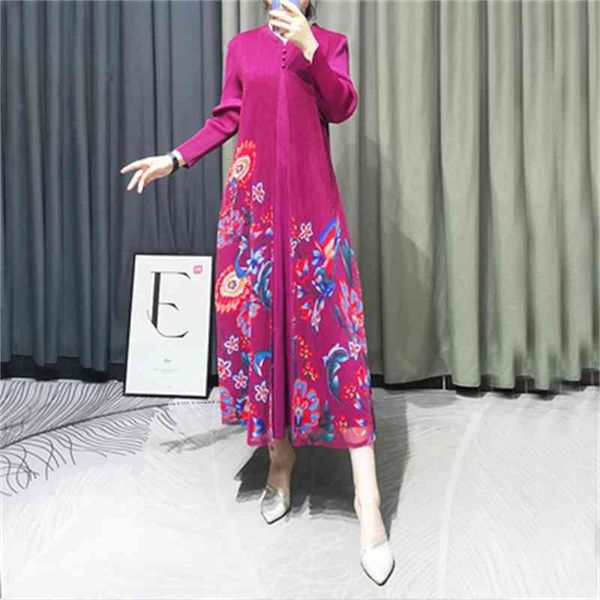 

dress fashion the mesh print fold fake two-piece three quater, Black;gray