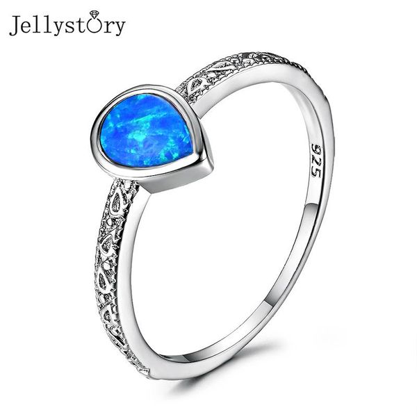 

cluster rings jellystory luxury opal for women real 925 sterling silver blue white purple 12mm water drop wedding anniversary jewelry, Golden;silver