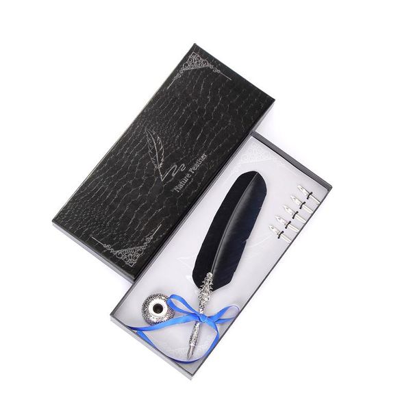 

luxury calligraphic feather pen writing ink set stationery gift box multicolor single holder metal fountain pens