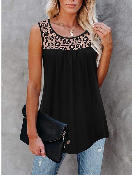 

leopard print tank women summer vest 2021 casual o-neck loose sleeveless t-shirt beach street female pullover women's tanks & camis, White