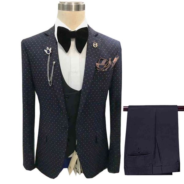 

men's suits & blazers polka dot suit fashion office pants formal work 3 sets (jacket + vest tie), White;black