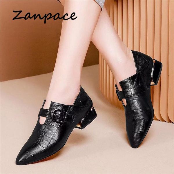 

leather women's boots summer pointed toe shoes woman thickened high heels ankle buckle strap dual-purpose, Black