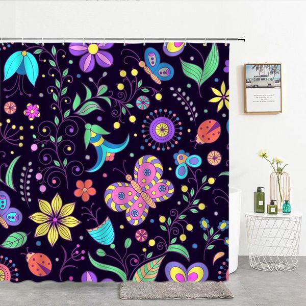 

waterproof black flower leaves shower curtain for bathroom bath curtains extra long 180*200 cm 3d blackout retro