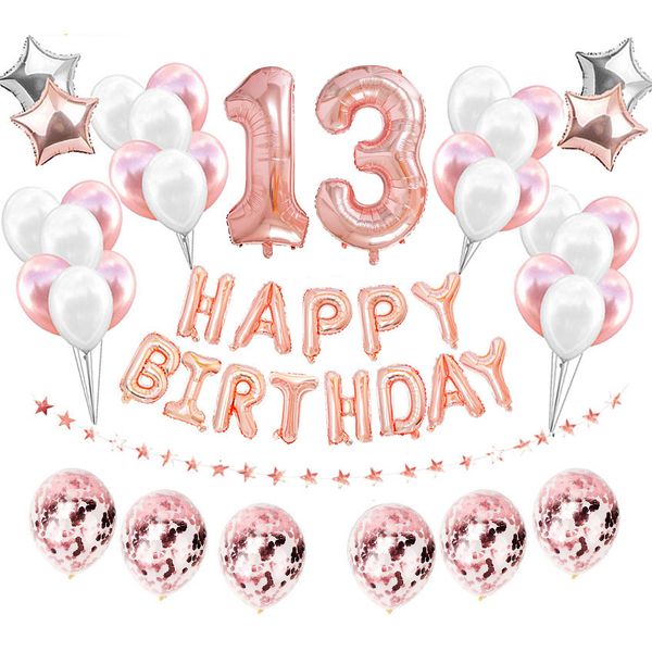 

38pcs 13th happy birthday balloons party decorations 13 years old thirteen girl boy 31 31st woman man plies