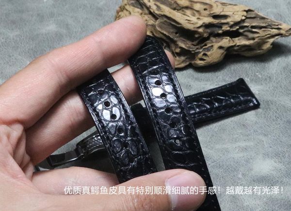 

watch bands comfortable crocodile skin strap soft leather watchband butterfly buckle band 18 19 20 21 22mm men women luxury straps, Black;brown