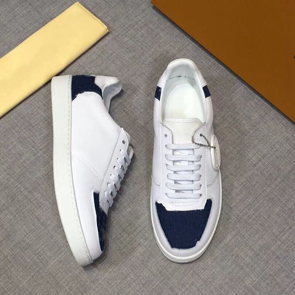 

High-quality Top Leather Men's White Casual Shoes Contrast Stitching Flat Sneakers Classic print fashion Men lace-up Walking sneaker, 2 without shoes box