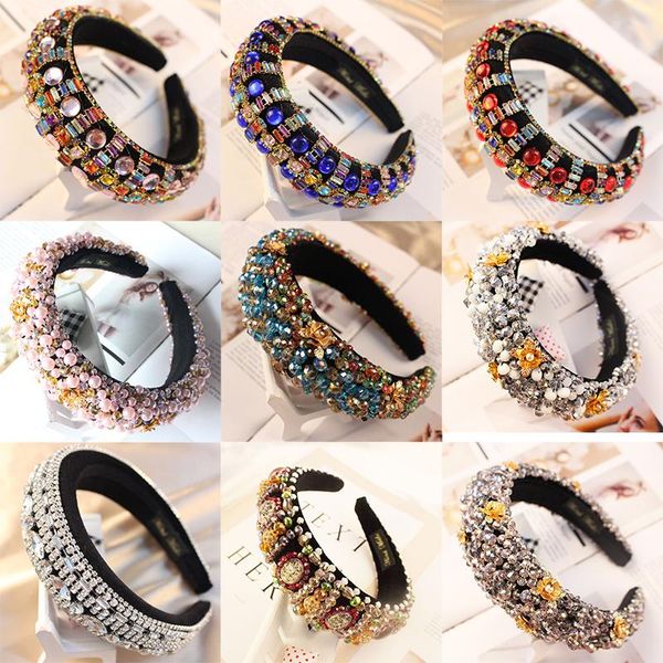 

hair clips & barrettes luxury baroque headband for women sparkly padded rhinestones hairband full colorful crystal hairbands headwear access, Golden;silver