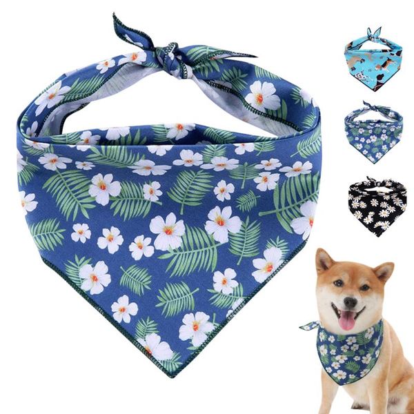 

dog collars & leashes soft cotton bandana collar adjustable puppy kitten flower neck scarf pet neckerchief for small dogs cats chihuahua